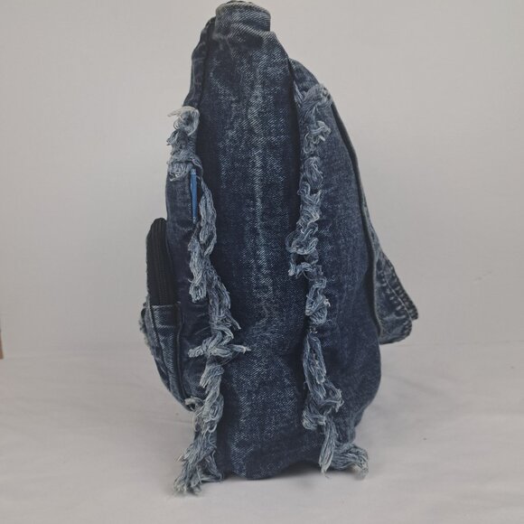 YAALI Denim Distressed Frayed Shoulder Tote Bag - Picture 7 of 16